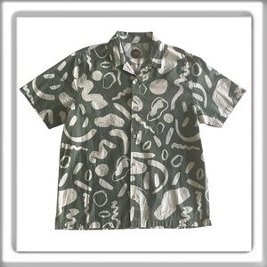 Common People Short Sleeve Button Up Shirt Hawaiian Print Seersucker Size XL